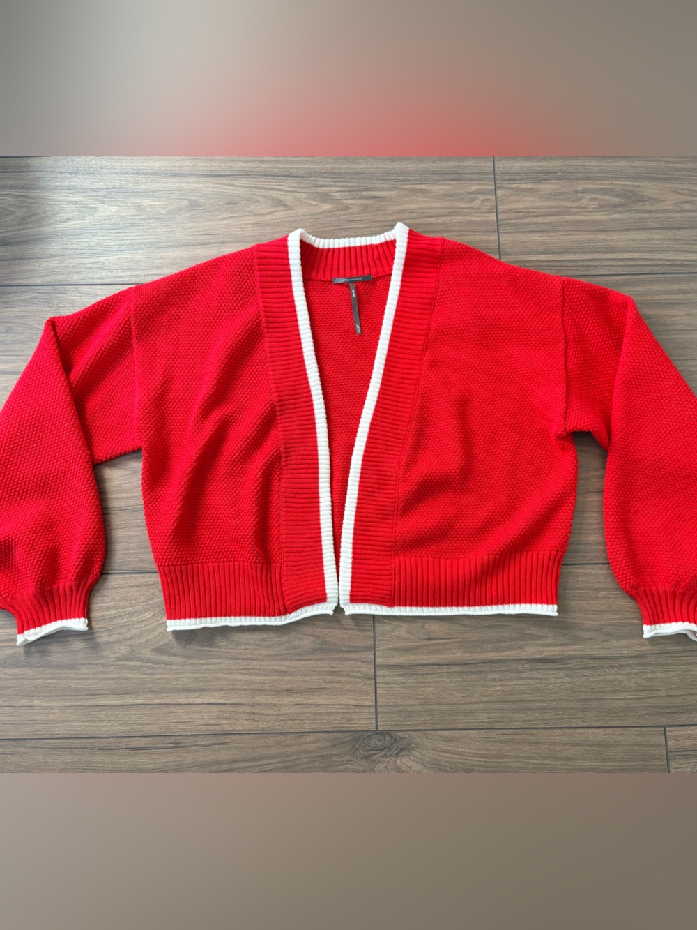 Anthropologie Red Sweater Cardigan with White Trim
